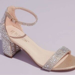 DB Studio | Allover Crystal Glitter Block Heel Sandals | CALE Champagne | 9W